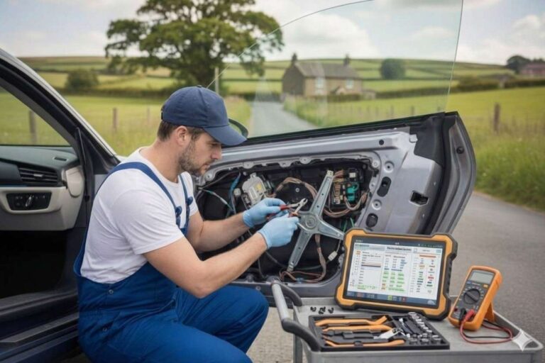 Electric Car Window Repair Birmingham – auto electrician repairing an electric window mechanism for Birmingham Auto Electrics.