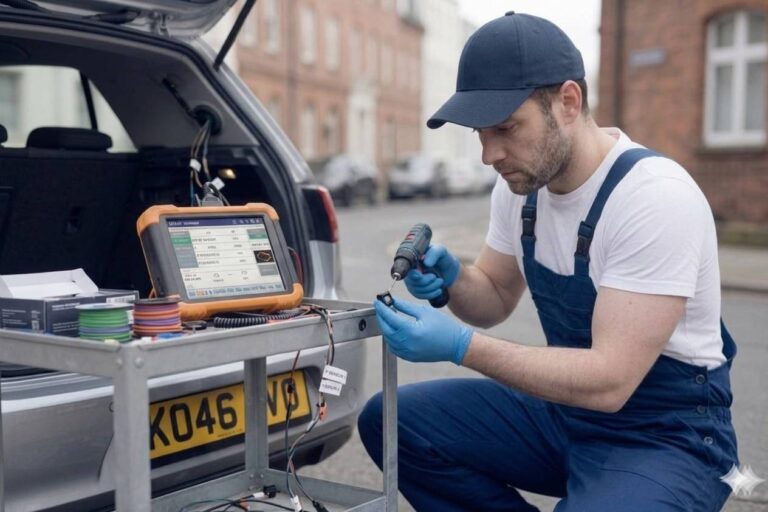 Parking Sensors Fitted Birmingham – auto electrician fitting parking sensors on a bumper for Birmingham Auto Electrics.