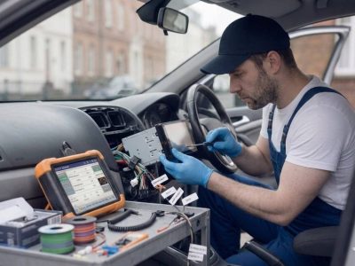 Mobile Car Stereo Installation in Birmingham – auto electrician installing a car stereo for Birmingham Auto Electrics.
