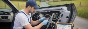 Electric Car Window Repair Birmingham – auto electrician repairing an electric window mechanism for Birmingham Auto Electrics.
