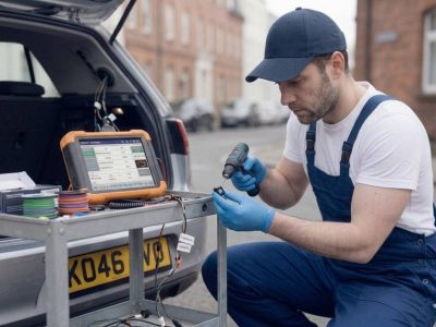 Parking Sensors Fitted Birmingham – auto electrician fitting parking sensors on a bumper for Birmingham Auto Electrics.